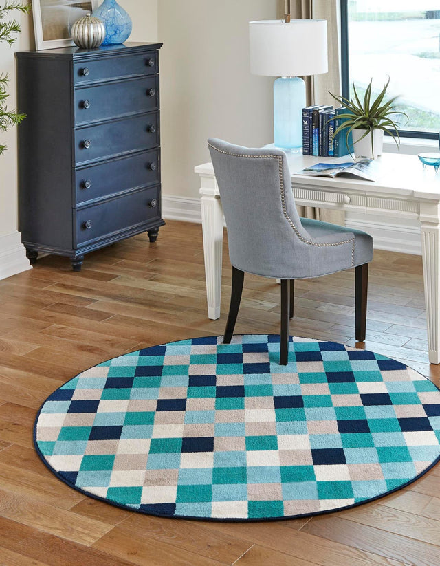 Teal 7' x 7' Azalea Round Area Rug Colorful 100% Polypropylene Durable Jute Backing Living Dining Room Bedroom Office Modern Decor Carpet for Sale at Rug Engine