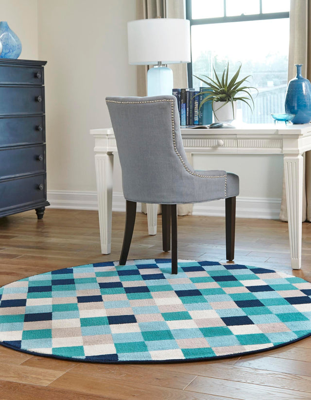 Teal 3' x 3' Azalea Round Area Rug Colorful 100% Polypropylene Durable Jute Backing Living Dining Room Bedroom Office Modern Decor Carpet for Sale at Rug Engine