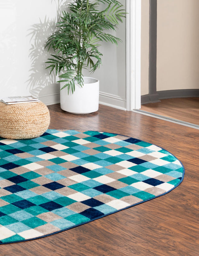 Teal 4' x 6' Azalea Oval Area Rug Colorful 100% Polypropylene Durable Jute Backing Living Dining Room Bedroom Office Modern Decor Carpet for Sale at Rug Engine