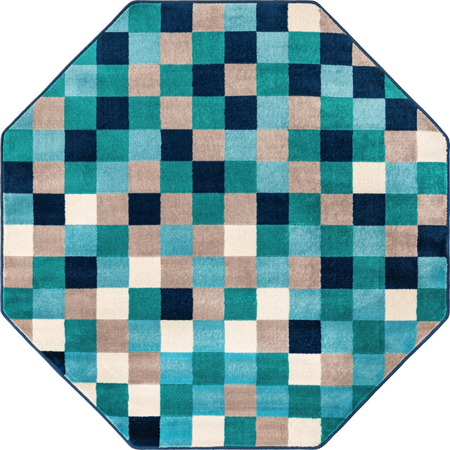 Teal 5' 3 x 5' 3 Azalea Octagon Area Rug Colorful 100% Polypropylene Durable Jute Backing Living Dining Room Bedroom Office Modern Decor Carpet for Sale at Rug Engine