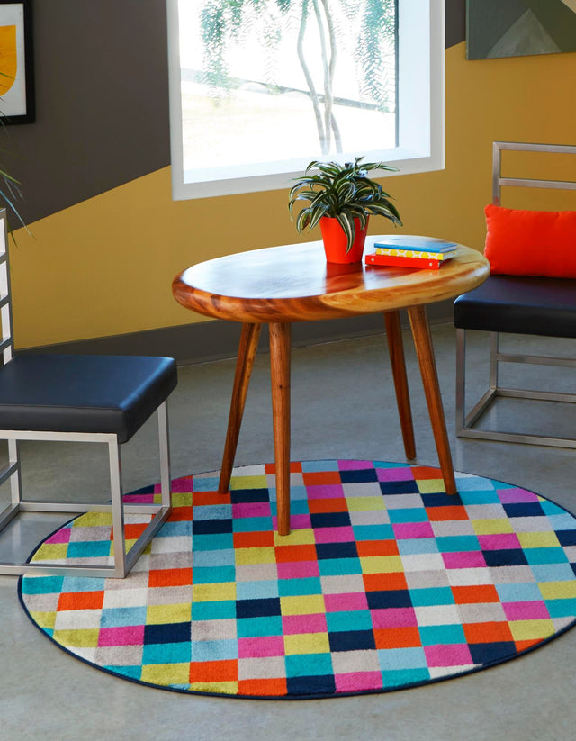 Multicolor 3' x 3' Azalea Round Area Rug Colorful 100% Polypropylene Durable Jute Backing Living Dining Room Bedroom Office Modern Decor Carpet for Sale at Rug Engine