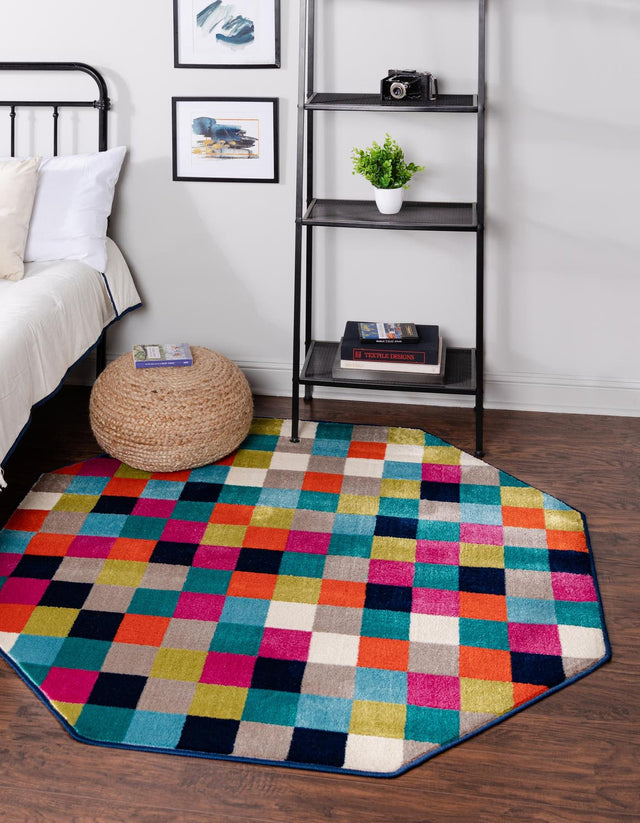 Multicolor 5' 3 x 5' 3 Azalea Octagon Area Rug Colorful 100% Polypropylene Durable Jute Backing Living Dining Room Bedroom Office Modern Decor Carpet for Sale at Rug Engine