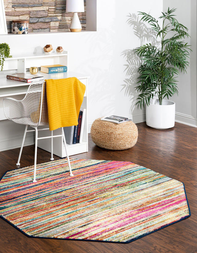 Multicolor 5' 3 x 5' 3 Azalea Octagon Area Rug Colorful 100% Polypropylene Durable Jute Backing Living Dining Room Bedroom Office Modern Decor Carpet for Sale at Rug Engine