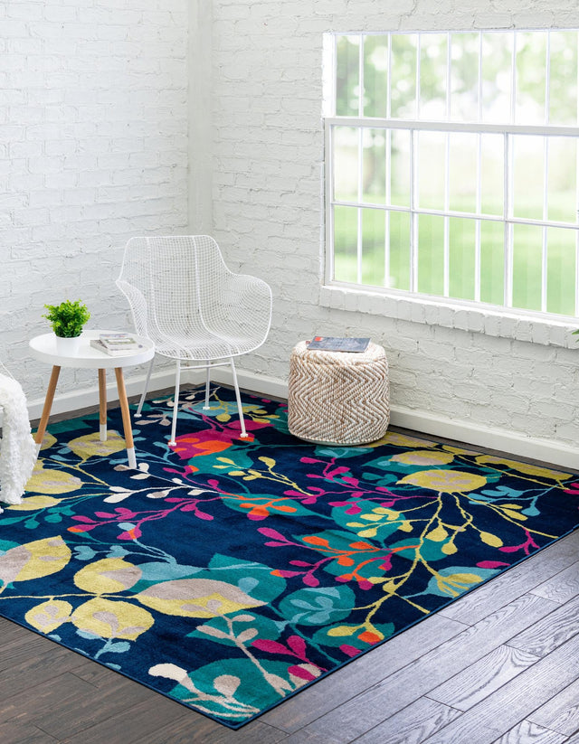 Navy Blue 10' x 10' Azalea Square Area Rug Colorful 100% Polypropylene Durable Jute Backing Living Dining Room Bedroom Office Modern Decor Carpet for Sale at Rug Engine