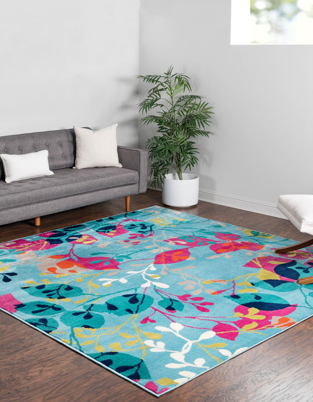 Aqua 10' x 10' Azalea Square Area Rug Colorful 100% Polypropylene Durable Jute Backing Living Dining Room Bedroom Office Modern Decor Carpet for Sale at Rug Engine