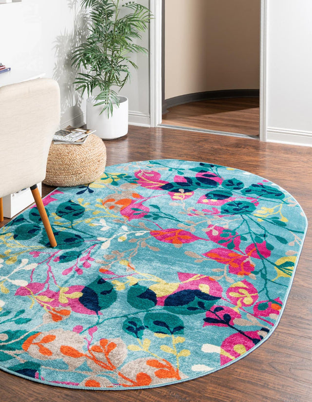 Aqua 7' 10 x 10' Azalea Oval Area Rug Colorful 100% Polypropylene Durable Jute Backing Living Dining Room Bedroom Office Modern Decor Carpet for Sale at Rug Engine