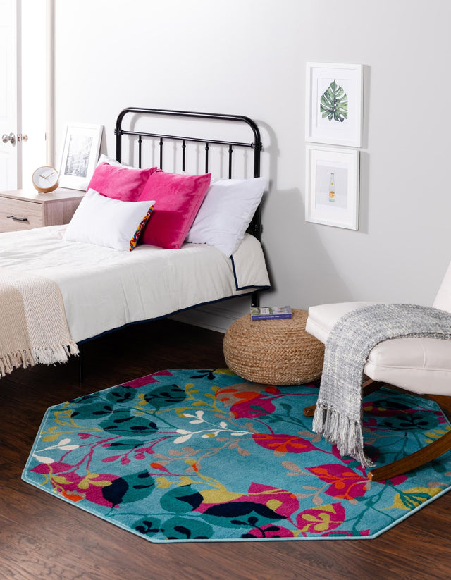 Aqua 5' 3 x 5' 3 Azalea Octagon Area Rug Colorful 100% Polypropylene Durable Jute Backing Living Dining Room Bedroom Office Modern Decor Carpet for Sale at Rug Engine