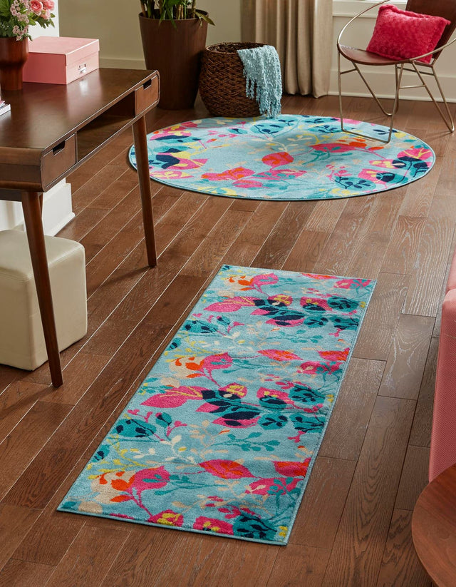 Aqua 2' x 8' Azalea Runner Area Rug Colorful 100% Polypropylene Durable Jute Backing Living Dining Room Bedroom Office Modern Decor Carpet for Sale at Rug Engine