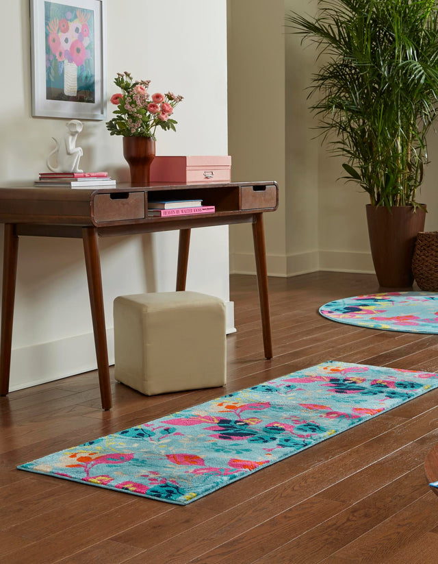 Aqua 2' x 8' Azalea Runner Area Rug Colorful 100% Polypropylene Durable Jute Backing Living Dining Room Bedroom Office Modern Decor Carpet for Sale at Rug Engine