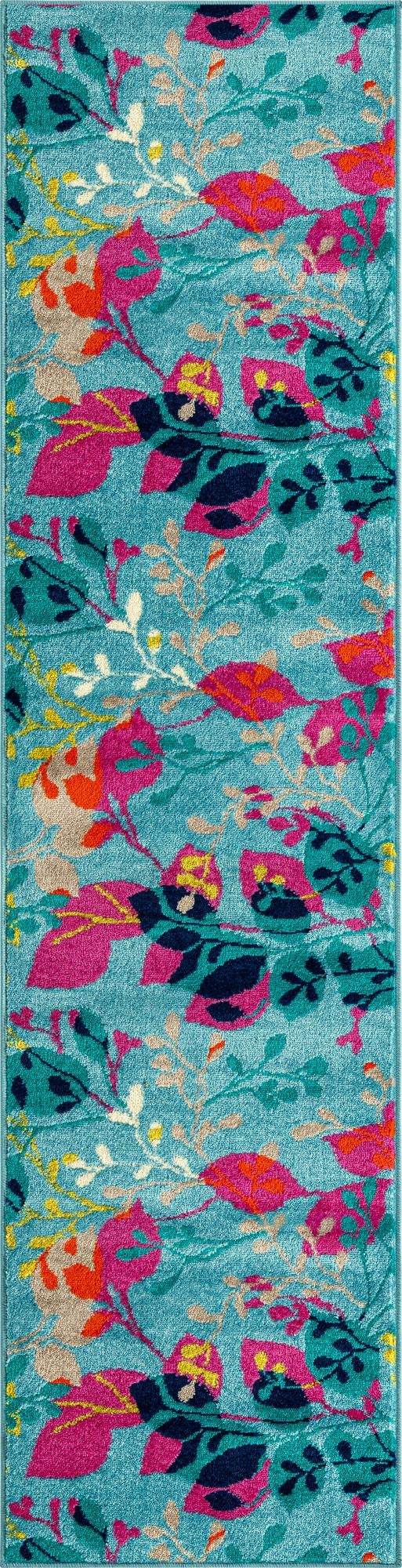 Aqua 2' x 8' Azalea Runner Area Rug Colorful 100% Polypropylene Durable Jute Backing Living Dining Room Bedroom Office Modern Decor Carpet for Sale at Rug Engine