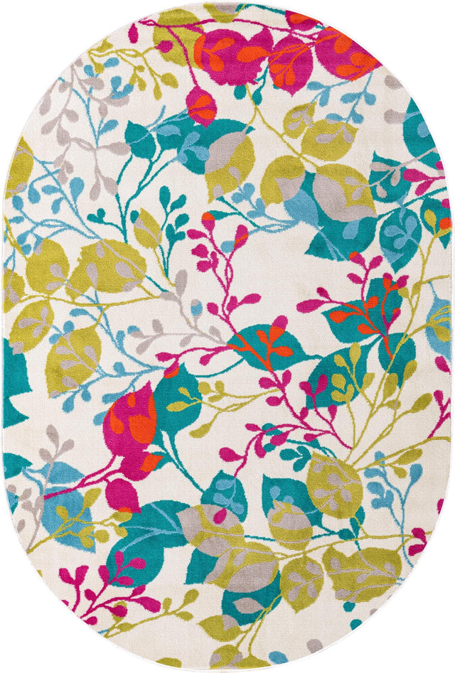 Ivory 4' x 6' Azalea Oval Area Rug Colorful 100% Polypropylene Durable Jute Backing Living Dining Room Bedroom Office Modern Decor Carpet for Sale at Rug Engine