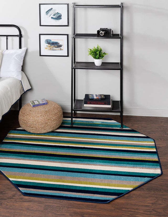 Teal 5' 3 x 5' 3 Azalea Octagon Area Rug Colorful 100% Polypropylene Durable Jute Backing Living Dining Room Bedroom Office Modern Decor Carpet for Sale at Rug Engine