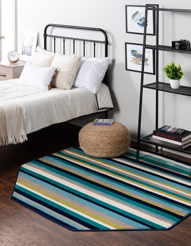 Teal 5' 3 x 5' 3 Azalea Octagon Area Rug Colorful 100% Polypropylene Durable Jute Backing Living Dining Room Bedroom Office Modern Decor Carpet for Sale at Rug Engine