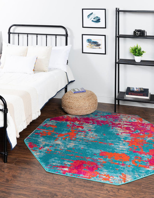 Turquoise 5' 3 x 5' 3 Azalea Octagon Area Rug Colorful 100% Polypropylene Durable Jute Backing Living Dining Room Bedroom Office Modern Decor Carpet for Sale at Rug Engine