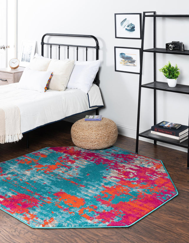 Turquoise 5' 3 x 5' 3 Azalea Octagon Area Rug Colorful 100% Polypropylene Durable Jute Backing Living Dining Room Bedroom Office Modern Decor Carpet for Sale at Rug Engine