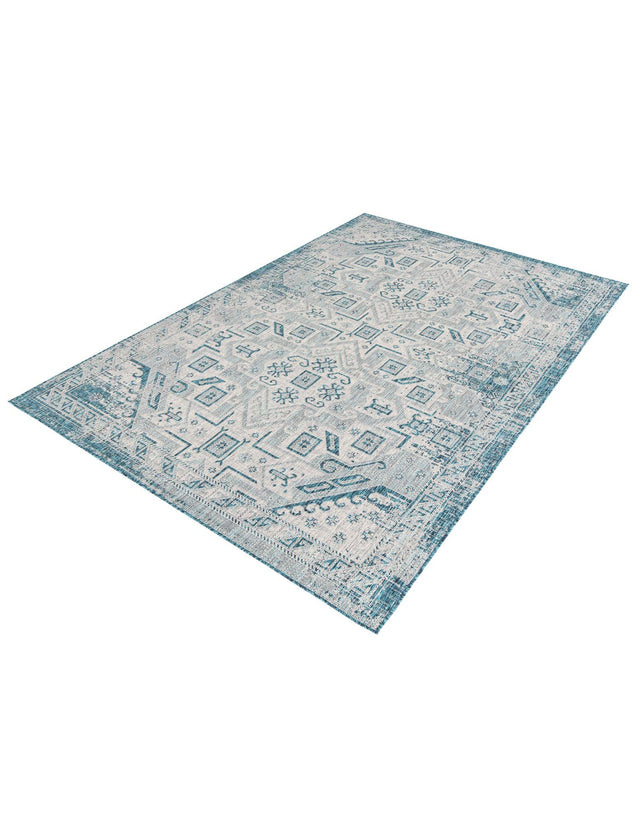 Teal 7' 10 x 11' Outdoor Aztec Rectangle Area Rug Weather Resistant for Patio, Deck, Terrace, Balcony, Porch 100% Polypropylene Traditional Carpet Mat for Sale at Rug Engine
