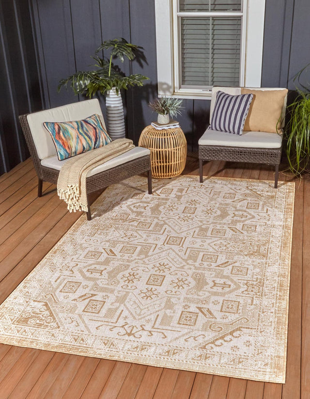 Natural 6' 1 x 9' Outdoor Aztec Rectangle Area Rug Weather Resistant for Patio, Deck, Terrace, Balcony, Porch 100% Polypropylene Traditional Carpet Mat for Sale at Rug Engine