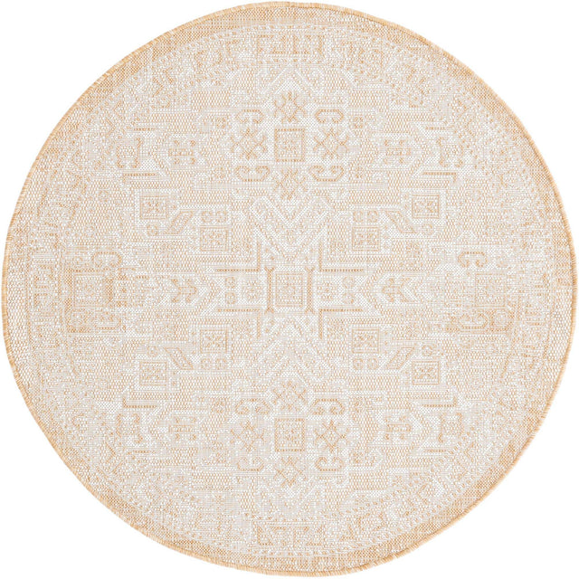Natural 4' 1 x 4' 1 Outdoor Aztec Round Area Rug Weather Resistant for Patio, Deck, Terrace, Balcony, Porch 100% Polypropylene Traditional Carpet Mat for Sale at Rug Engine