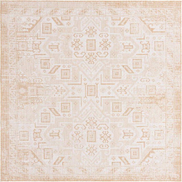 Natural 7' 10 x 7' 10 Outdoor Aztec Square Area Rug Weather Resistant for Patio, Deck, Terrace, Balcony, Porch 100% Polypropylene Traditional Carpet Mat for Sale at Rug Engine