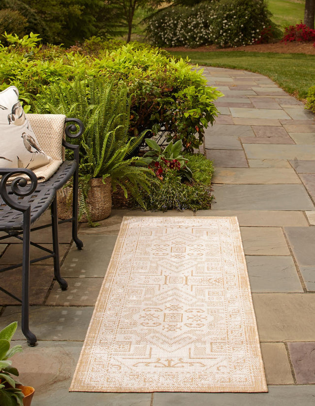 Natural 2' x 6' 1 Outdoor Aztec Runner Area Rug Weather Resistant for Patio, Deck, Terrace, Balcony, Porch 100% Polypropylene Traditional Carpet Mat for Sale at Rug Engine