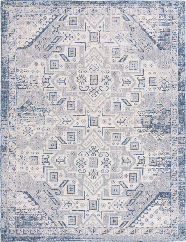 Blue 9' x 12' Outdoor Aztec Rectangle Area Rug Weather Resistant for Patio, Deck, Terrace, Balcony, Porch 100% Polypropylene Traditional Carpet Mat for Sale at Rug Engine
