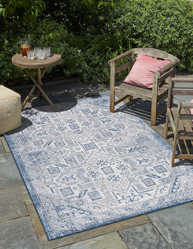 Blue 10' x 13' 1 Outdoor Aztec Rectangle Area Rug Weather Resistant for Patio, Deck, Terrace, Balcony, Porch 100% Polypropylene Traditional Carpet Mat for Sale at Rug Engine