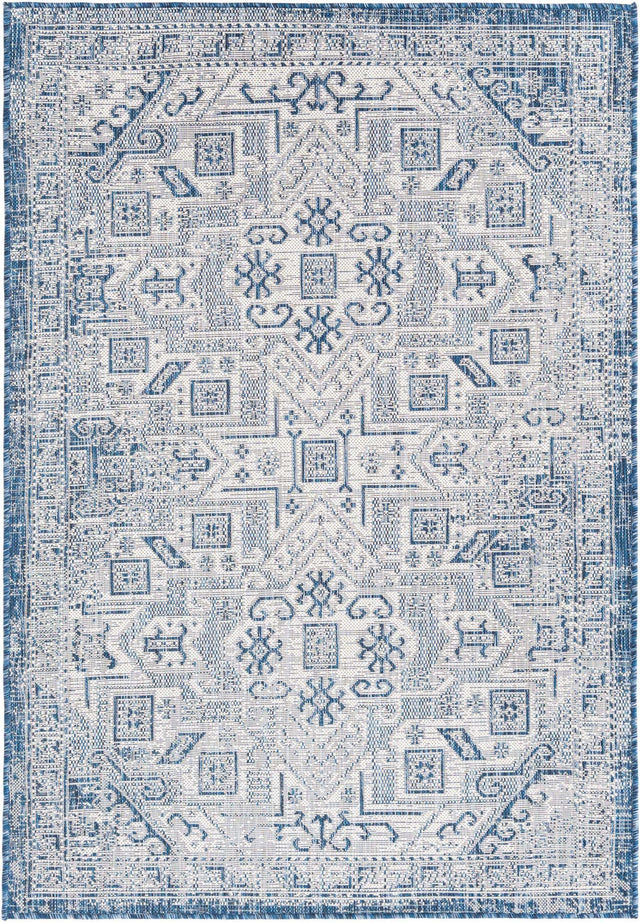 Blue 4' 1 x 6' 1 Outdoor Aztec Rectangle Area Rug Weather Resistant for Patio, Deck, Terrace, Balcony, Porch 100% Polypropylene Traditional Carpet Mat for Sale at Rug Engine