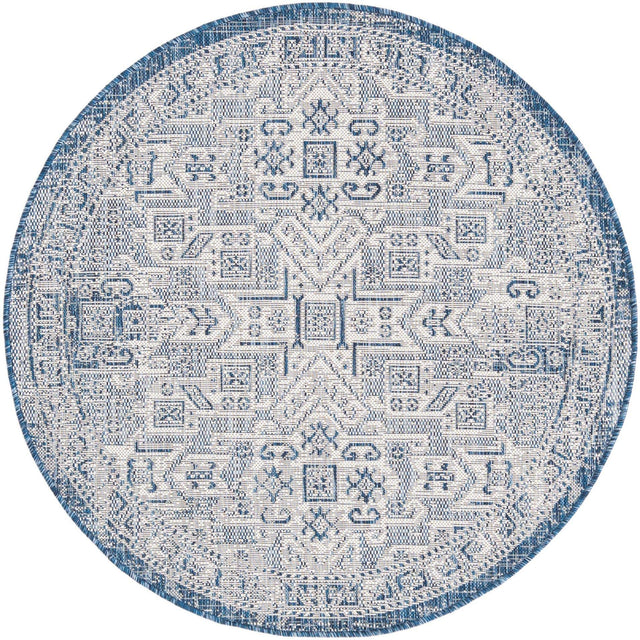 Blue 4' 1 x 4' 1 Outdoor Aztec Round Area Rug Weather Resistant for Patio, Deck, Terrace, Balcony, Porch 100% Polypropylene Traditional Carpet Mat for Sale at Rug Engine