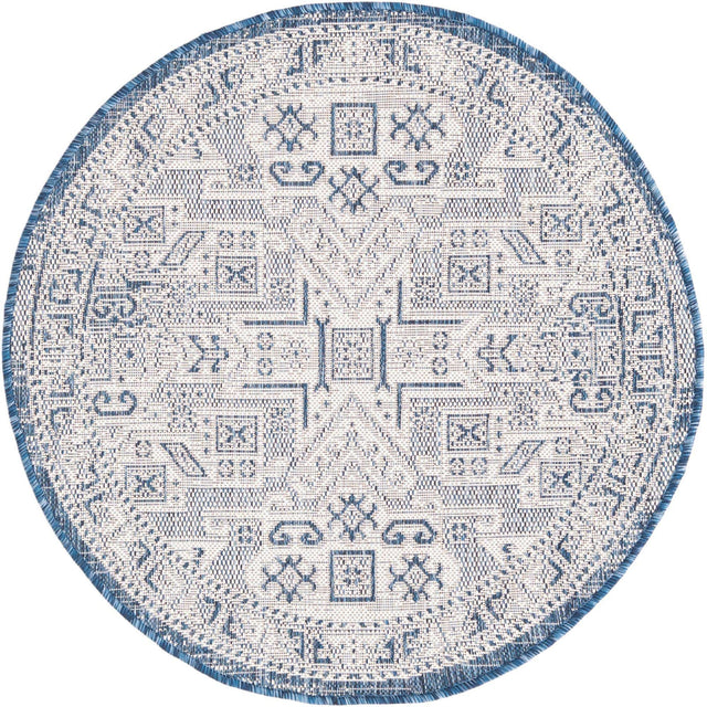 Blue 3' 1 x 3' 1 Outdoor Aztec Round Area Rug Weather Resistant for Patio, Deck, Terrace, Balcony, Porch 100% Polypropylene Traditional Carpet Mat for Sale at Rug Engine