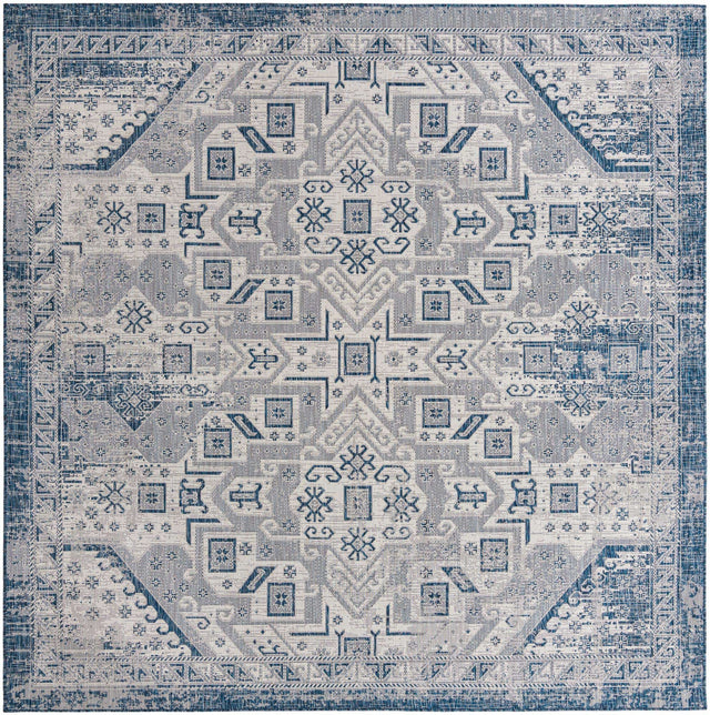 Blue 10' x 10' Outdoor Aztec Square Area Rug Weather Resistant for Patio, Deck, Terrace, Balcony, Porch 100% Polypropylene Traditional Carpet Mat for Sale at Rug Engine