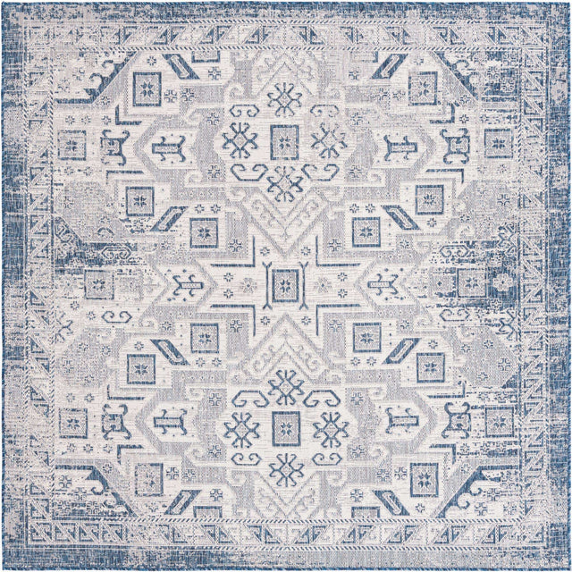Blue 7' 10 x 7' 10 Outdoor Aztec Square Area Rug Weather Resistant for Patio, Deck, Terrace, Balcony, Porch 100% Polypropylene Traditional Carpet Mat for Sale at Rug Engine