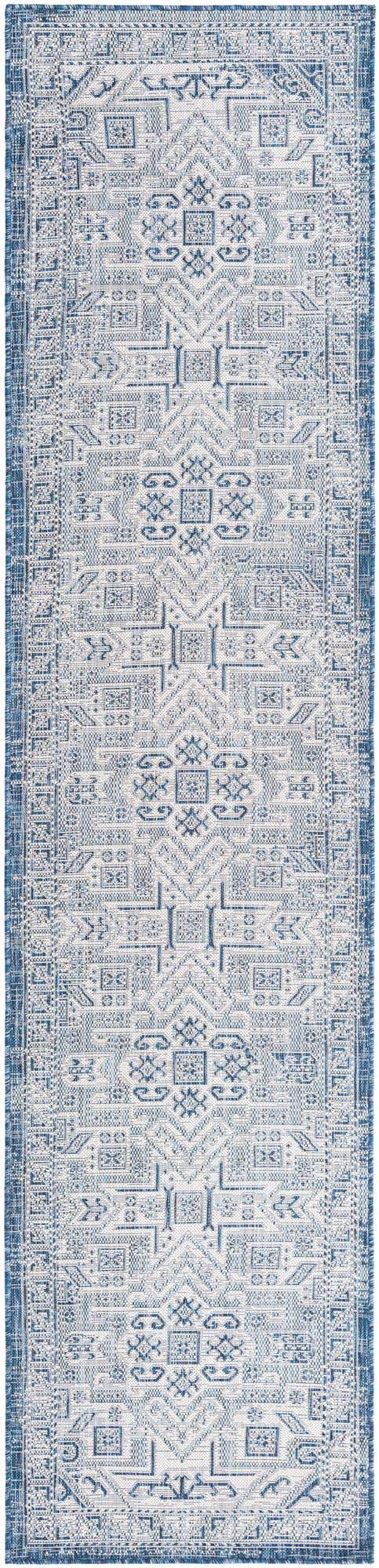 Blue 2' 7 x 12' Outdoor Aztec Runner Area Rug Weather Resistant for Patio, Deck, Terrace, Balcony, Porch 100% Polypropylene Traditional Carpet Mat for Sale at Rug Engine