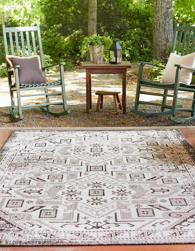 Charcoal Gray 7' 10 x 10' Outdoor Aztec Rectangle Area Rug Weather Resistant for Patio, Deck, Terrace, Balcony, Porch 100% Polypropylene Traditional Carpet Mat for Sale at Rug Engine