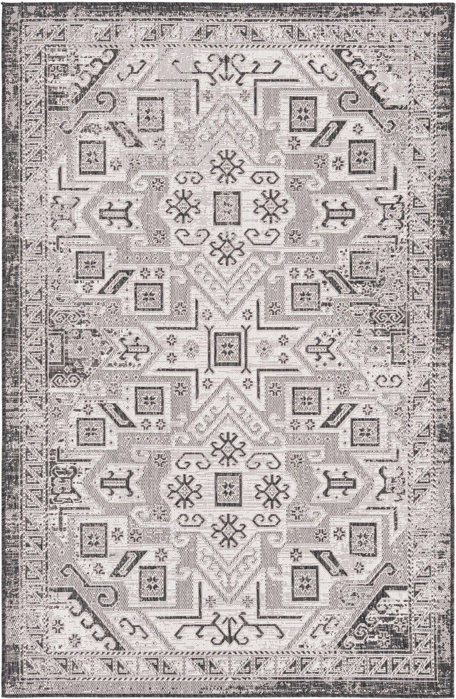 Charcoal Gray 5' 3 x 8' Outdoor Aztec Rectangle Area Rug Weather Resistant for Patio, Deck, Terrace, Balcony, Porch 100% Polypropylene Traditional Carpet Mat for Sale at Rug Engine