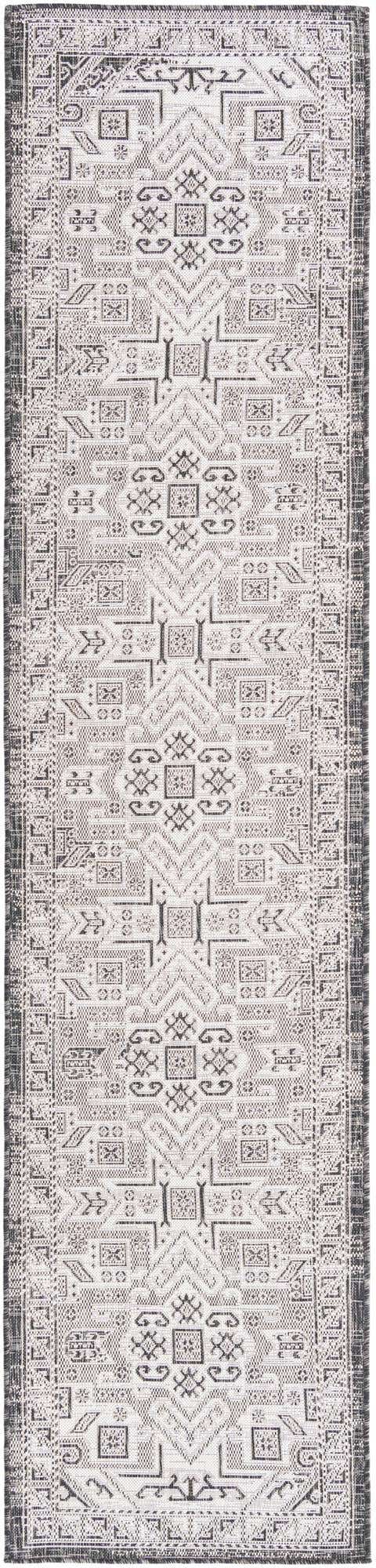 Charcoal Gray 2' 7 x 12' Outdoor Aztec Runner Area Rug Weather Resistant for Patio, Deck, Terrace, Balcony, Porch 100% Polypropylene Traditional Carpet Mat for Sale at Rug Engine