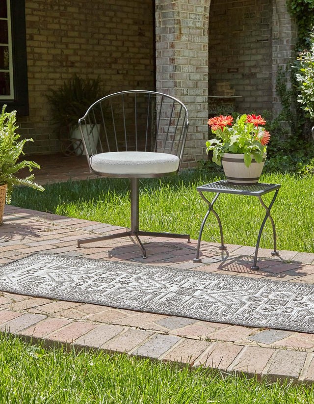 Charcoal Gray 2' x 6' 1 Outdoor Aztec Runner Area Rug Weather Resistant for Patio, Deck, Terrace, Balcony, Porch 100% Polypropylene Traditional Carpet Mat for Sale at Rug Engine