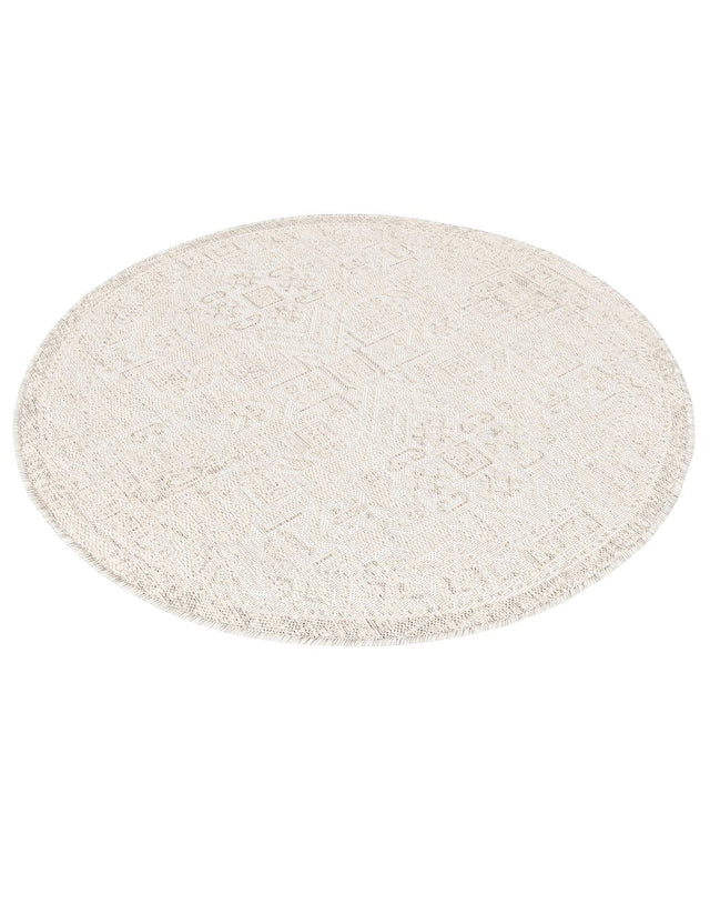 Light Gray 4' 1 x 4' 1 Outdoor Aztec Round Area Rug Weather Resistant for Patio, Deck, Terrace, Balcony, Porch 100% Polypropylene Traditional Carpet Mat for Sale at Rug Engine