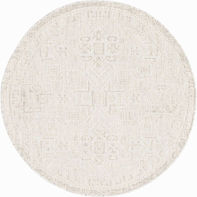Light Gray 4' 1 x 4' 1 Outdoor Aztec Round Area Rug Weather Resistant for Patio, Deck, Terrace, Balcony, Porch 100% Polypropylene Traditional Carpet Mat for Sale at Rug Engine