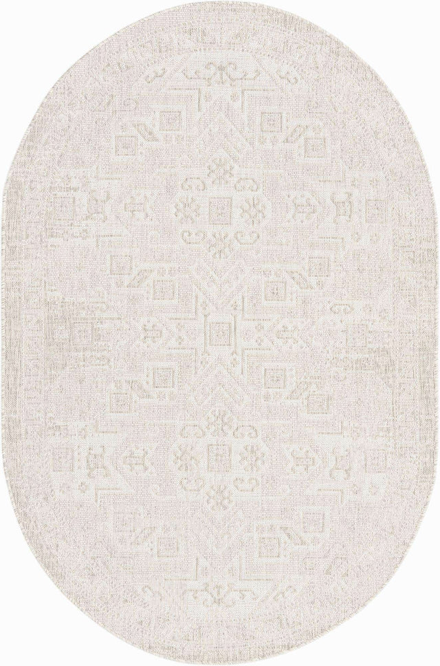 Light Gray 5' 3 x 8' Outdoor Aztec Oval Area Rug Weather Resistant for Patio, Deck, Terrace, Balcony, Porch 100% Polypropylene Traditional Carpet Mat for Sale at Rug Engine