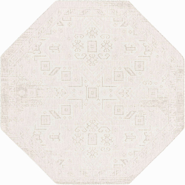Light Gray 7' 10 x 7' 10 Outdoor Aztec Octagon Area Rug Weather Resistant for Patio, Deck, Terrace, Balcony, Porch 100% Polypropylene Traditional Carpet Mat for Sale at Rug Engine