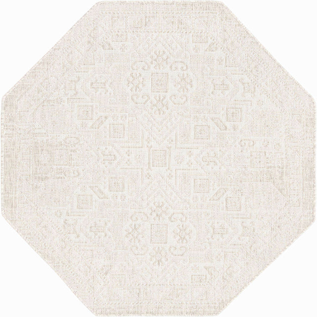Light Gray 5' 3 x 5' 3 Outdoor Aztec Octagon Area Rug Weather Resistant for Patio, Deck, Terrace, Balcony, Porch 100% Polypropylene Traditional Carpet Mat for Sale at Rug Engine