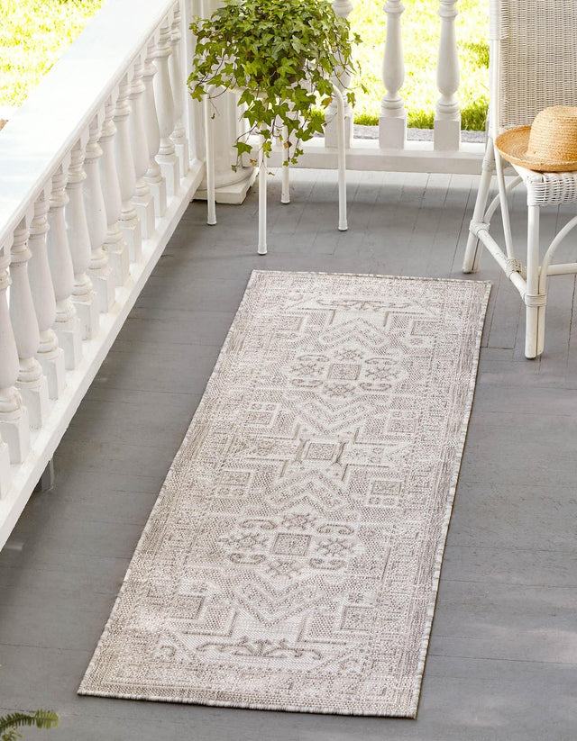 Light Gray 2' x 8' Outdoor Aztec Runner Area Rug Weather Resistant for Patio, Deck, Terrace, Balcony, Porch 100% Polypropylene Traditional Carpet Mat for Sale at Rug Engine