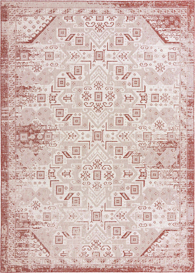 Rust Red 10' x 14' 1 Outdoor Aztec Rectangle Area Rug Weather Resistant for Patio, Deck, Terrace, Balcony, Porch 100% Polypropylene Traditional Carpet Mat for Sale at Rug Engine