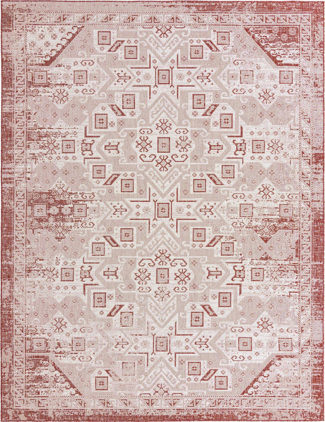 Rust Red 10' x 13' 1 Outdoor Aztec Rectangle Area Rug Weather Resistant for Patio, Deck, Terrace, Balcony, Porch 100% Polypropylene Traditional Carpet Mat for Sale at Rug Engine