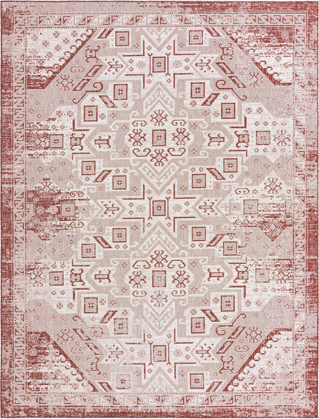 Rust Red 9' x 12' Outdoor Aztec Rectangle Area Rug Weather Resistant for Patio, Deck, Terrace, Balcony, Porch 100% Polypropylene Traditional Carpet Mat for Sale at Rug Engine