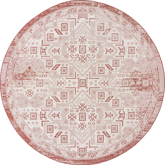 Rust Red 10' x 10' Outdoor Aztec Round Area Rug Weather Resistant for Patio, Deck, Terrace, Balcony, Porch 100% Polypropylene Traditional Carpet Mat for Sale at Rug Engine