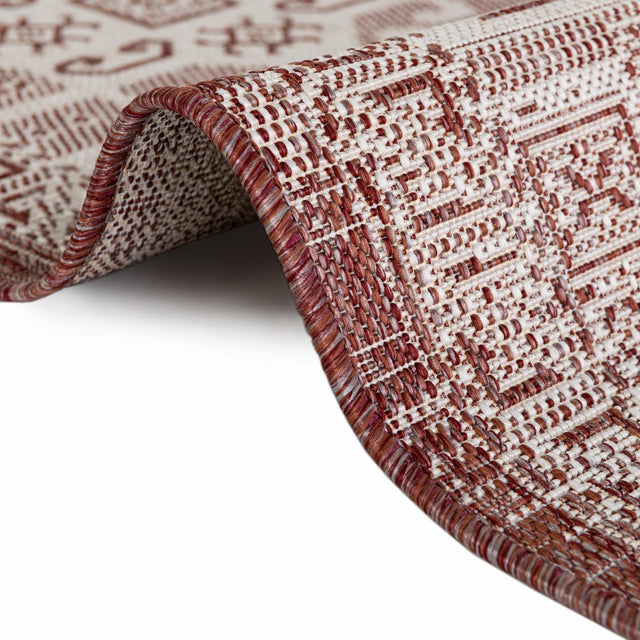 Rust Red 7' 10 x 7' 10 Outdoor Aztec Round Area Rug Weather Resistant for Patio, Deck, Terrace, Balcony, Porch 100% Polypropylene Traditional Carpet Mat for Sale at Rug Engine