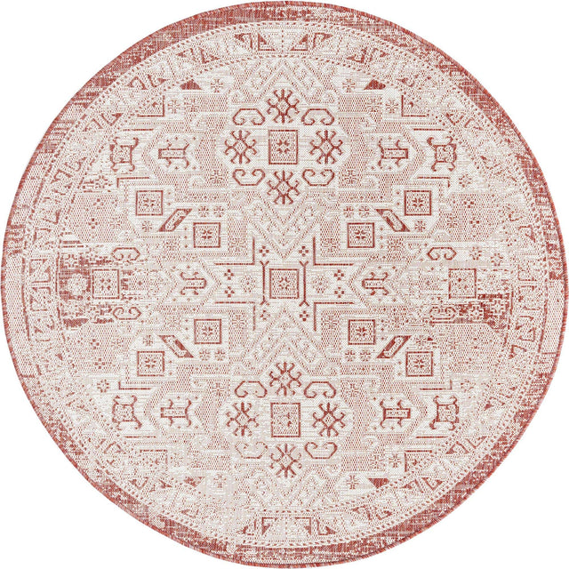 Rust Red 5' 3 x 5' 3 Outdoor Aztec Round Area Rug Weather Resistant for Patio, Deck, Terrace, Balcony, Porch 100% Polypropylene Traditional Carpet Mat for Sale at Rug Engine