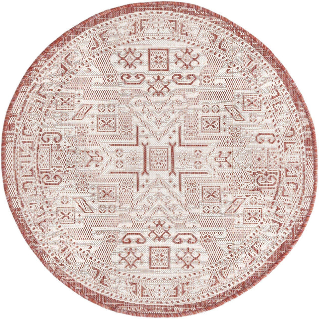 Rust Red 3' 1 x 3' 1 Outdoor Aztec Round Area Rug Weather Resistant for Patio, Deck, Terrace, Balcony, Porch 100% Polypropylene Traditional Carpet Mat for Sale at Rug Engine