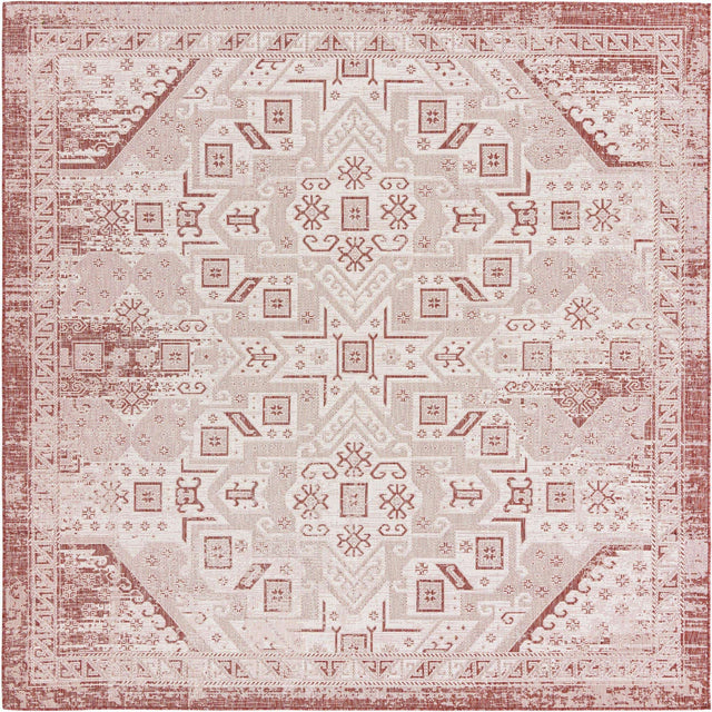 Rust Red 10' x 10' Outdoor Aztec Square Area Rug Weather Resistant for Patio, Deck, Terrace, Balcony, Porch 100% Polypropylene Traditional Carpet Mat for Sale at Rug Engine